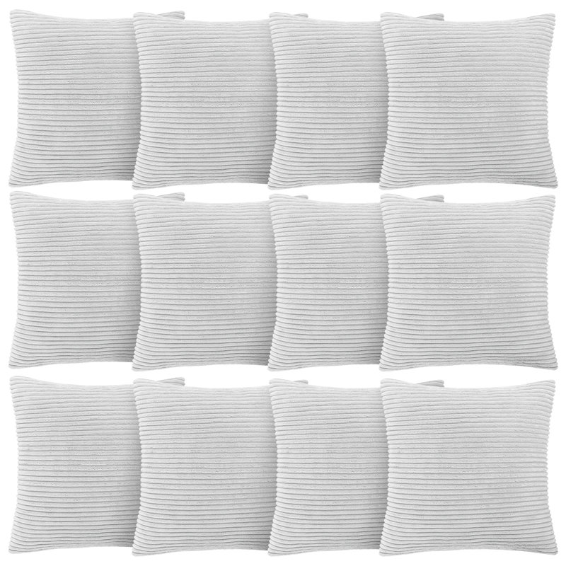 Aspire Homeware Striped Square Velvet Cushion Cover, White, Pack of 12