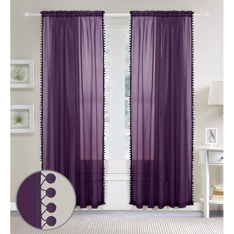 Aeian Semi Sheer Curtain Pair, Purple, 60" W x 84" L