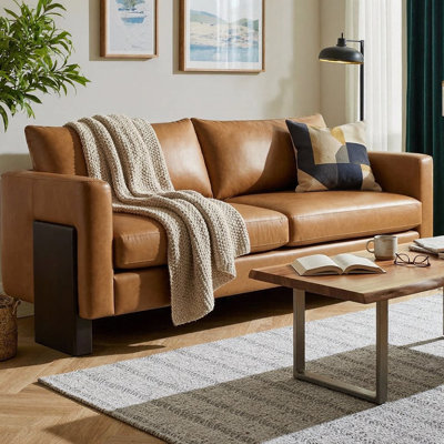 3-Seater Modern PU Leather Sofa Couch with Solid Rubberwood Legs, Stylish Design, Unique Armrest, Foam & Pocket Spring Seat, Easy to Clean, 1000 lbs Total Capacity for Living Room