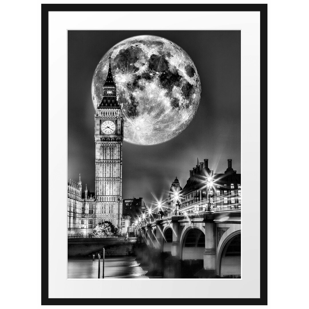 Gerahmtes Poster Big Ben vor Mond in London