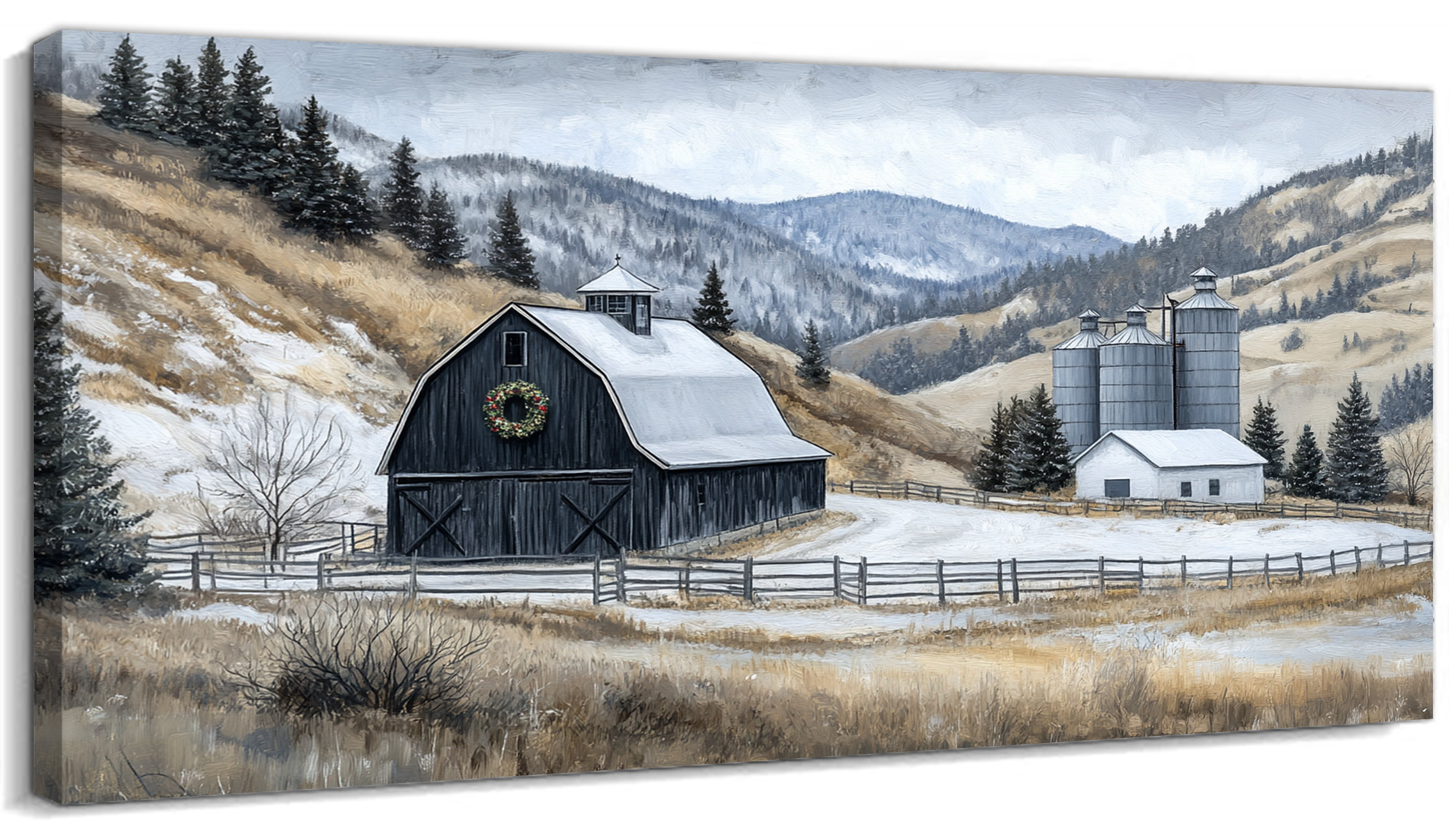 Millwood Pines Christmas Winter Scene Canvas Wall Art, Farmhouse Barn ...