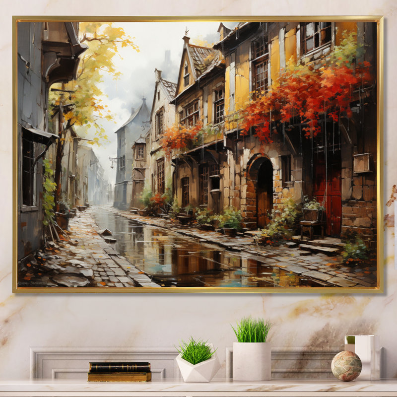 «Danemark Old Town Alley II», reproduction sur toile, H 12 po x l 20 po x P 1 po, Cadre flottant doré