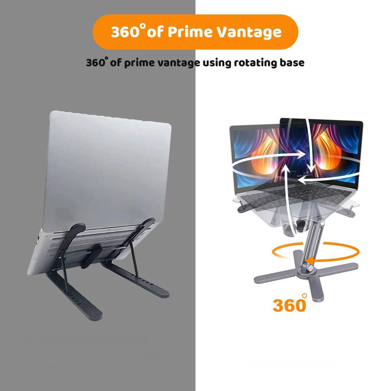 Laptop Stand Features A 360-Degree Swivel Base And Folds Completely For Easy Storage, Gray
