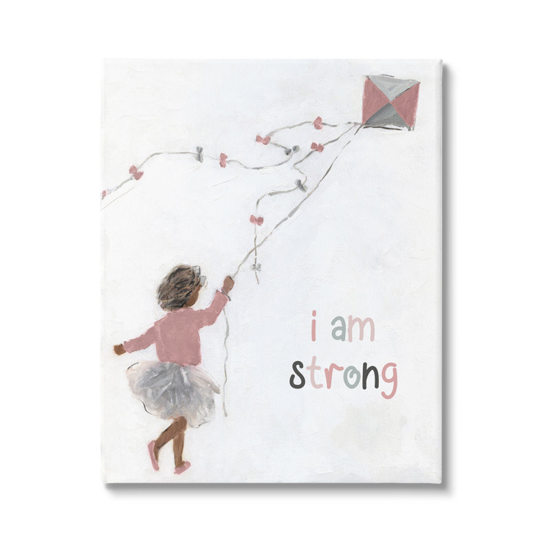 «I Am Strong Motivating Kids Kite Flying» par Sally Swatland - peinture sur toile à cadre flottant, Toile tendue
