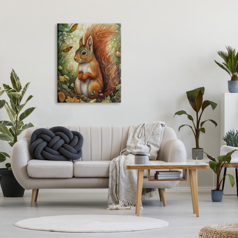 Écureuil et forêt botanique sur toile, H 40 po x l 30 po x P 1,5 po