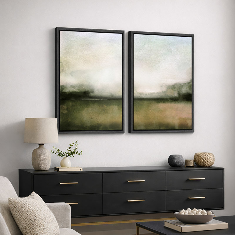 «Minimal Landscape», art à l'aquarelle vert pâle, images murales minimalistes classiques simples, impression sur toile encadrée, ensemble de 2 pièces, 16 x 24 x 2, 24 x 36 x 2