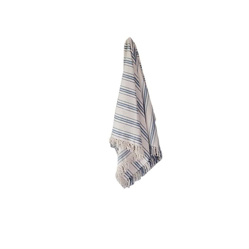 Jeté en coton 100%, Bleu / Crème