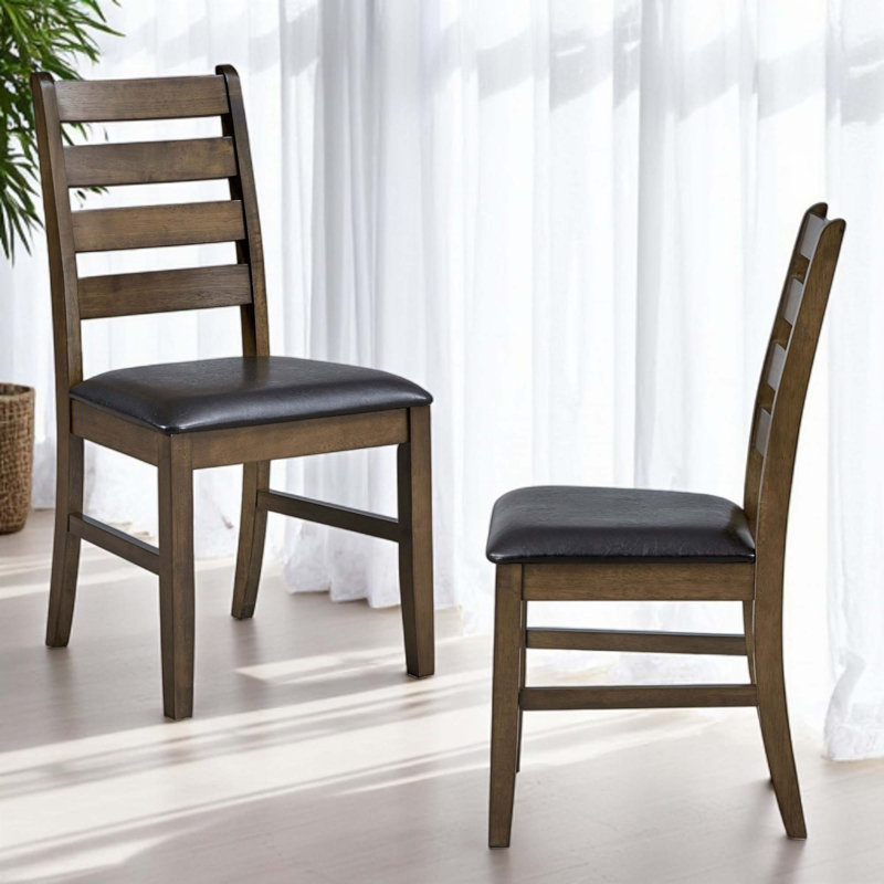 Ensemble de 2 chaises d'appoint en cuir synthétique et noyer
