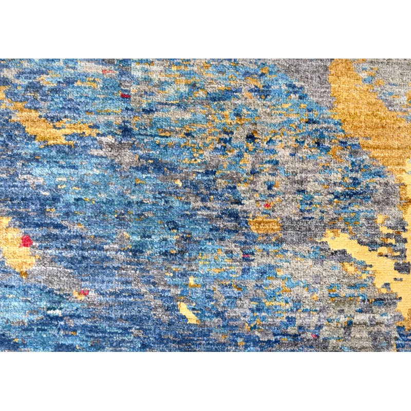 Hand-Knotted High-Quality Blue and Gray Area Rug