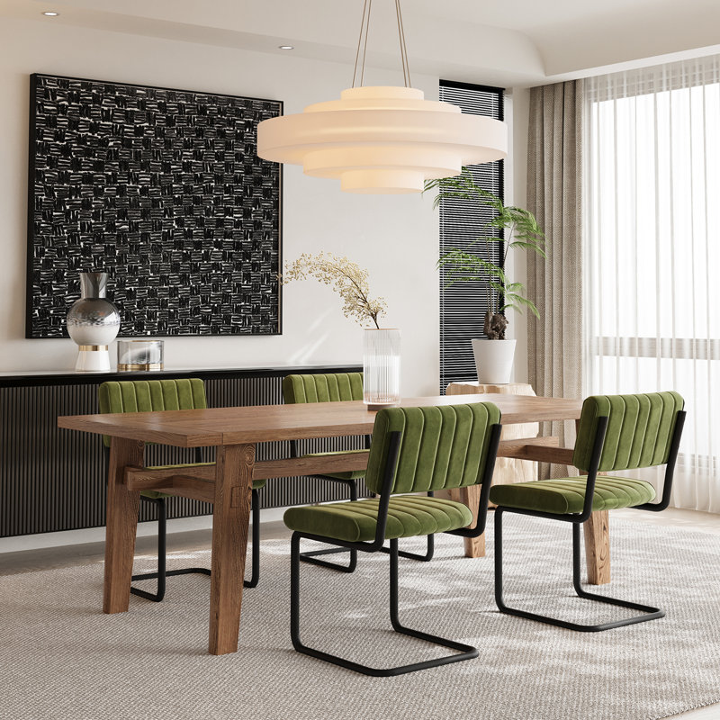 Mid Century Modern Dining Chairs, Upholstered Velvet Cantilever Side Chairs with Metal Legs, Striped Green, 4