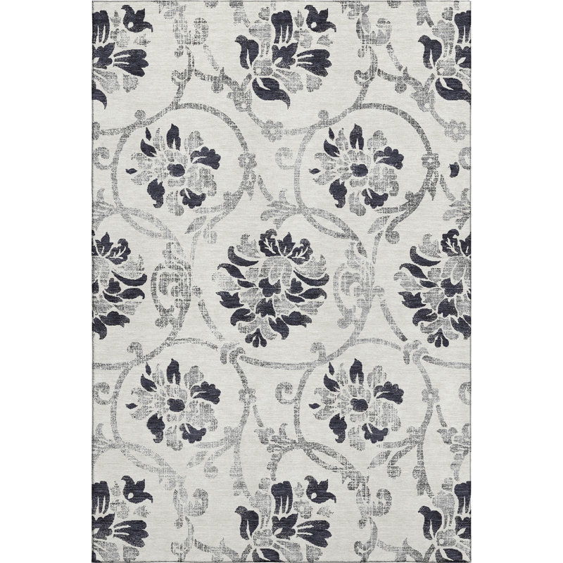 Premium Machine Washable Prisco Black Rug, Rectangle 2'6" x 3'10"