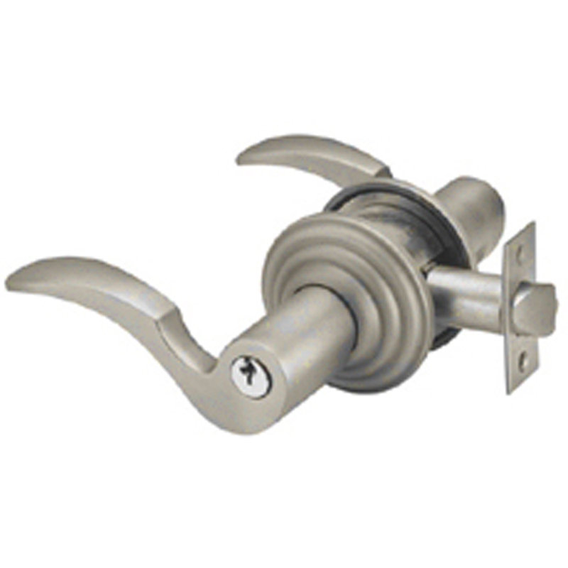 Cortina Wave/Drop Keyed (Entry) Door Lever with Round Rosette, Right Hand, Satin Nickel