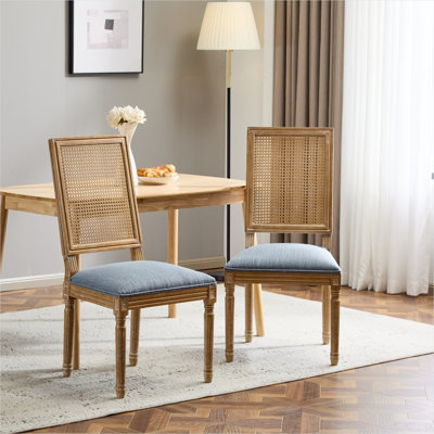 Ensemble de 2 chaises d'appoint bleu foncé pour salle à manger, structure en bois d'hévéa massif, revêtement en polyester, 20 po x 22,5 po x 39,5 po