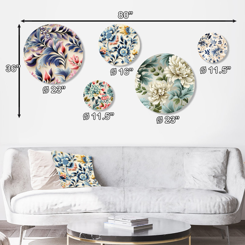 Brinson - ensemble d'art mural rond bohème floral de 5