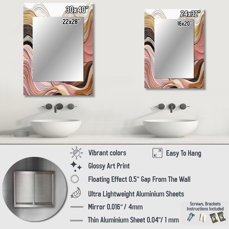Exploring Abstracted Lines IV - Line Art Mirror, Pink Unique Wall Mirror, Printed Metal Art, 40" x 30"