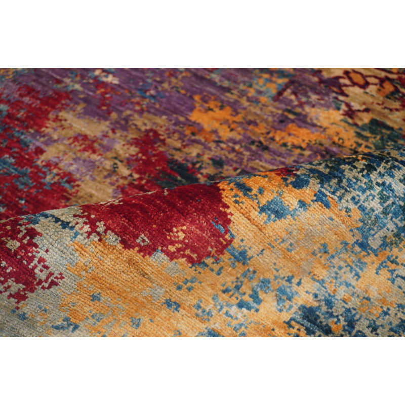 Hand-Knotted High-Quality Red and Blue Area Rug