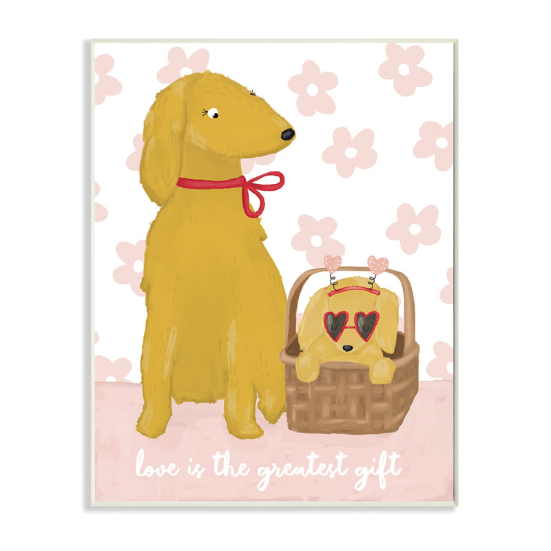 « dog family love rose yellow animal », impression, Plaque murale, H 10 po x l 15 po