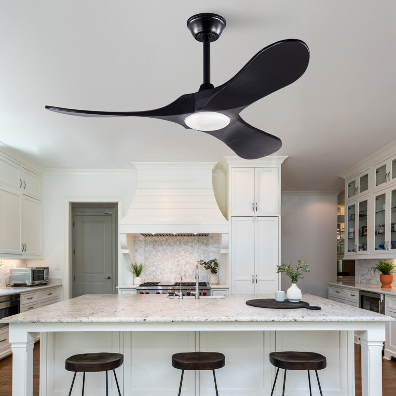 Ventilateur de plafond noir de 42 pouces (107 cm) en solde, avec télécommande, éclairage à intensité variable, 3 pales ultra-minces en bois massif aux extrémités surélevées, idéal pour les patios, les salons et les chambres.