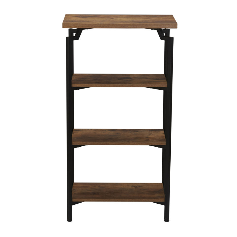 Rustic Hickory Wood & Black Iron Four-Tier Bookshelf, Brown/Black