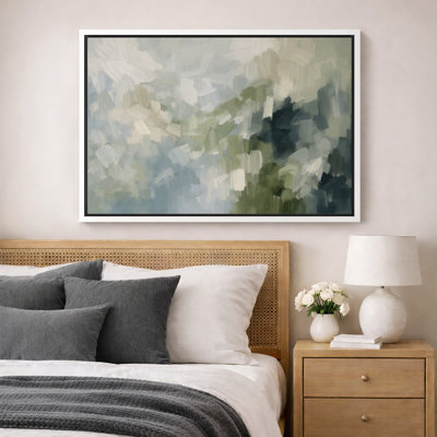 Abstract Green Blue Composition Artwork, Modern Living Room Pictures, Framed Canvas Giclee Print Wall Art