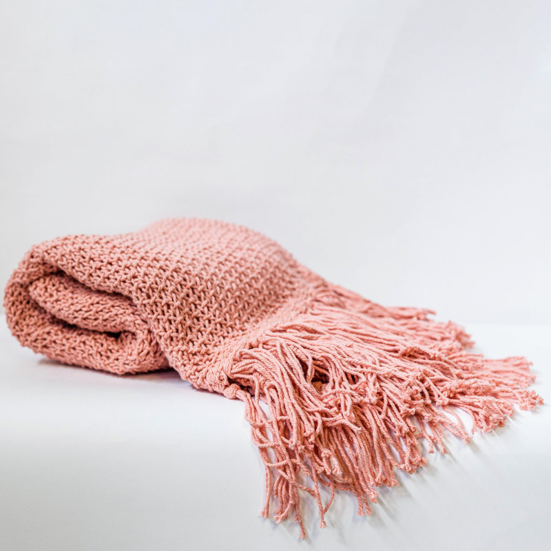 50'' X 65'' Knitted Throw With Tassels, Orange