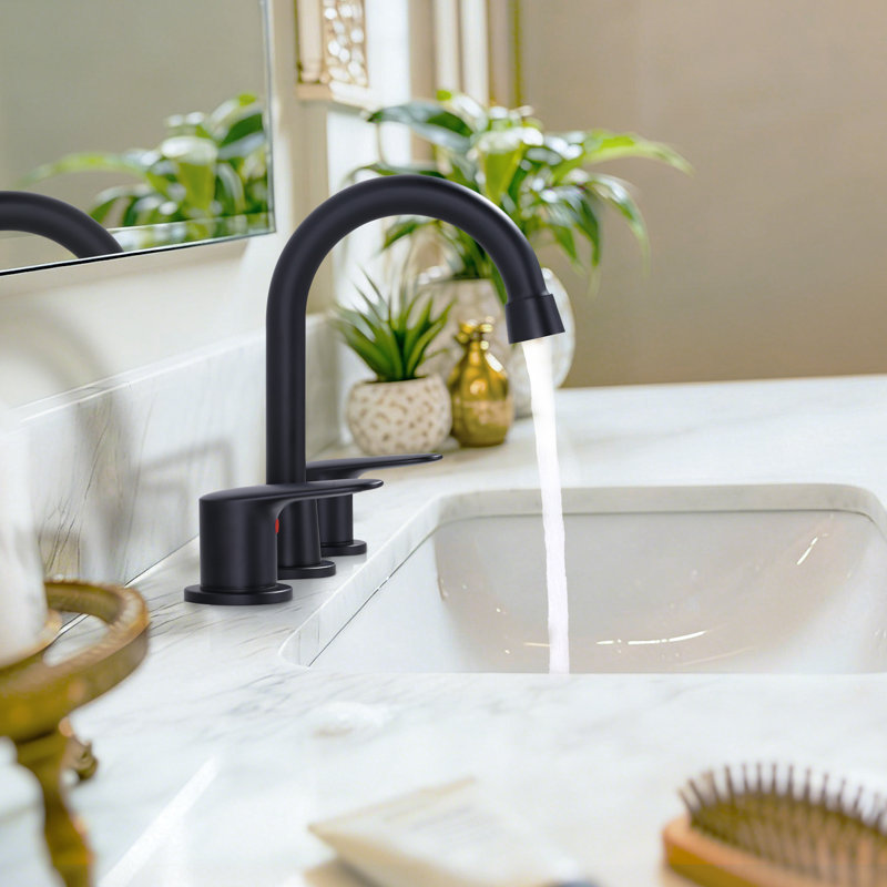 Robinet de lavabo de salle de bain espacé de 8 pouces à deux poignées avec drain et conduite d'alimentation, Noir mat