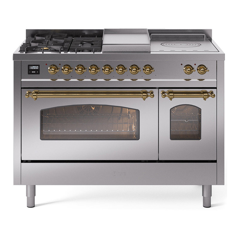 ILVE Nostalgie II 48 Dual Fuel Range, Stainless Steel/Brass, Liquid Propane