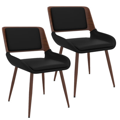 Allenhurst Mid-Century Modern Faux Leather, Metal and Wood Dining Chair, Set of 2 - Walnut