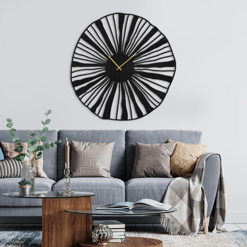 Grande horloge murale en métal Sunburst, Noir, L 36 po x H 36 po