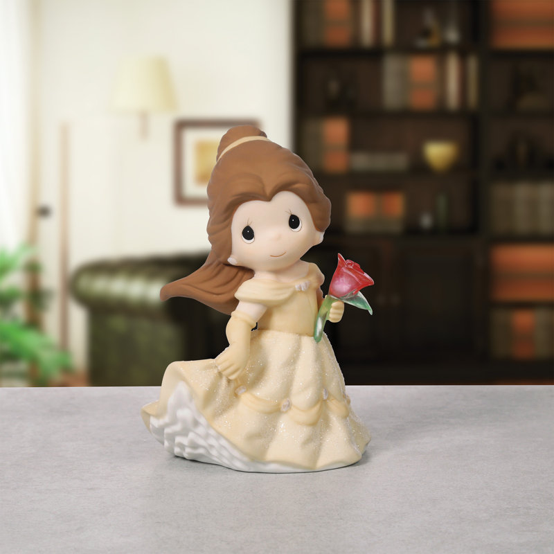 Figurine Precious Moments Disney La Belle et la Bête tenant une rose en verre 4,76 pouces