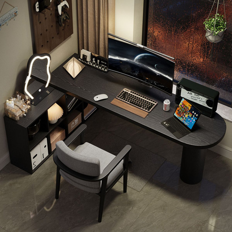 Bureau noir en bois massif en forme de L, H 29,53 po x l 70,87 po x P 23,62 po, Retour à gauche