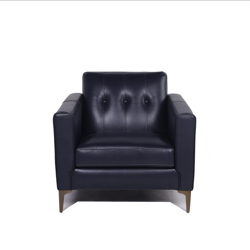 Fauteuil club capitonné Dannie, Cuir véritable bleu marine Counterbalance