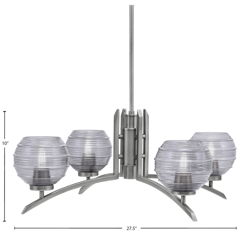 Lustre lumineux en verre nervuré fumée de 6 po, H 58,25 po x l 27,5 po x P 27,5 po, Graphite, 4