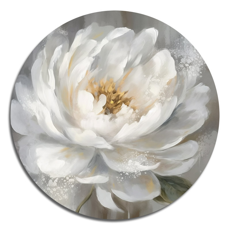 Pivoine blanche et grise, H 29 po x l 29 po x P 1 po