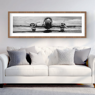 Grayscale Plane | Framed Matted Print for Living Room Decor