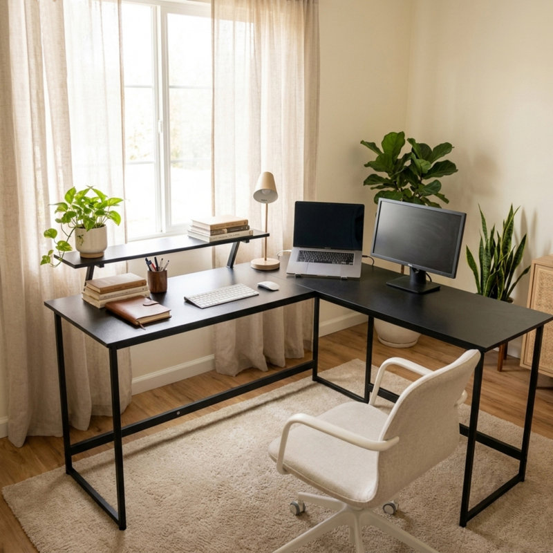L-Shaped Metal Base Computer Desk