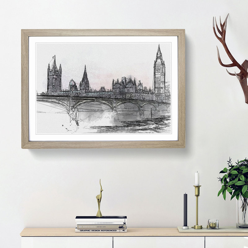 Houses of Parliament & Big Ben in Abstract - Framed Print, 36cm H x 48cm W x 2cm D, Oak Framed