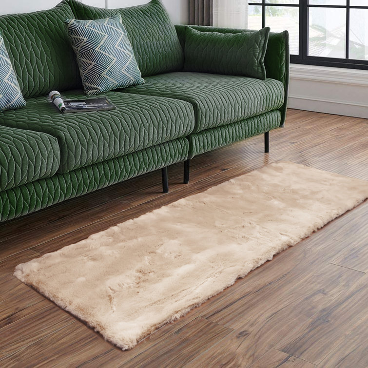 Tristion Cozy Faux Rabbit Fur Area Rug Machine Washable Rug in Beige