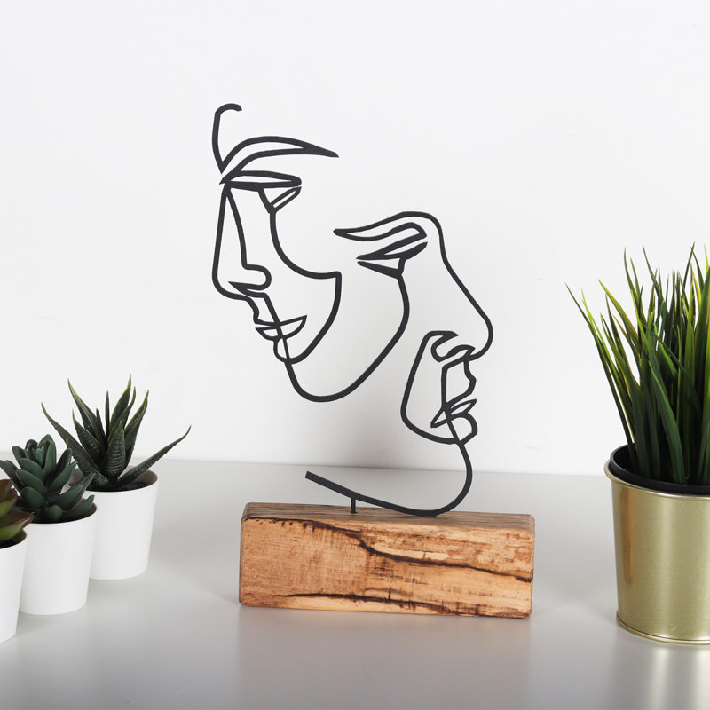 Decorative Metal Object with Wooden Base, Black Finish, 6.7 x 15.0 x 1.4 inches | 100% Metal (2 mm Thickness) | Unique Design, Perfect for Home Décor, Office Accent, and Modern Aesthetics