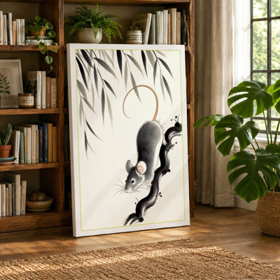 Squirrels Among Willow Japandi - Wrapped Canvas