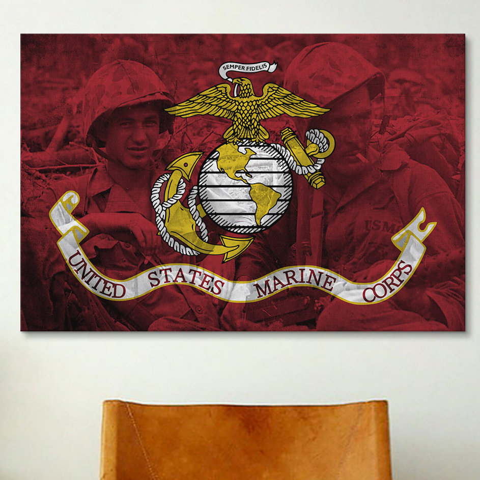 " U.S. Marine Corps Flag (Brothers In Arms Background) " by ICanvas Winston Porter 