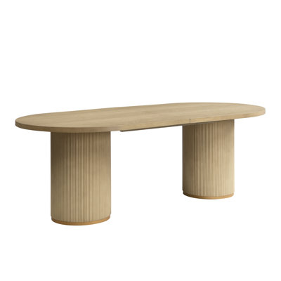 Jassora 88" Modern Mid-Century Ash Wood Veneer Double Cylinder Dining Table for 6-8 People