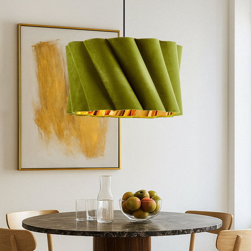 18''  2-Light Petal Fabric Drum Restaurant Island Pendant Light, Green