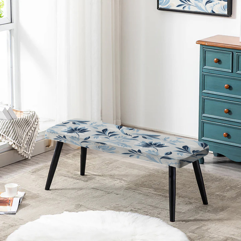 Serene Monotones - Floral Upholstered Black Bench