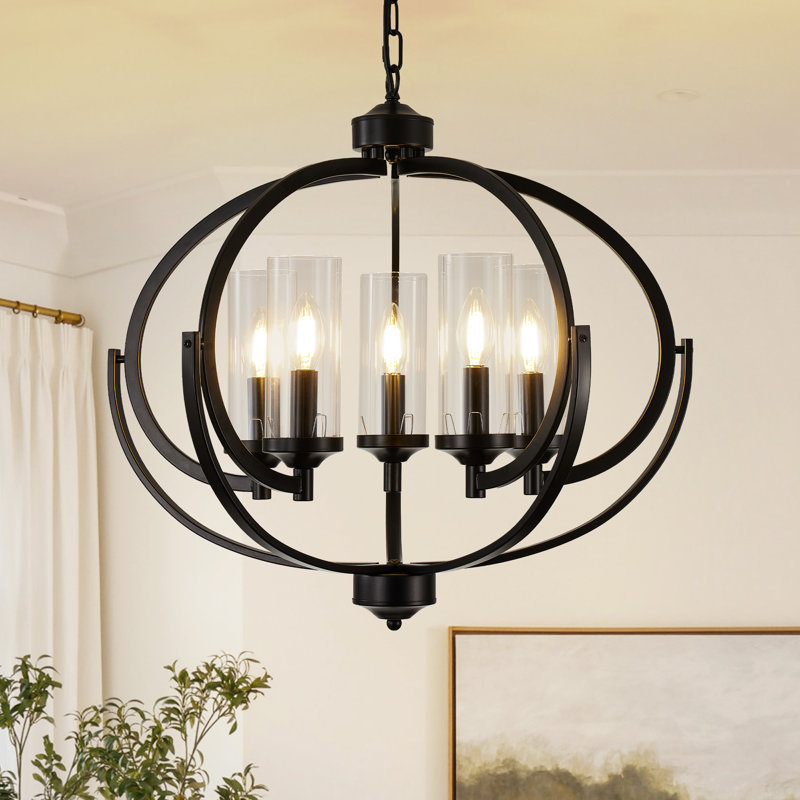 Lustre circulaire en verre 5 lumières, Noir
