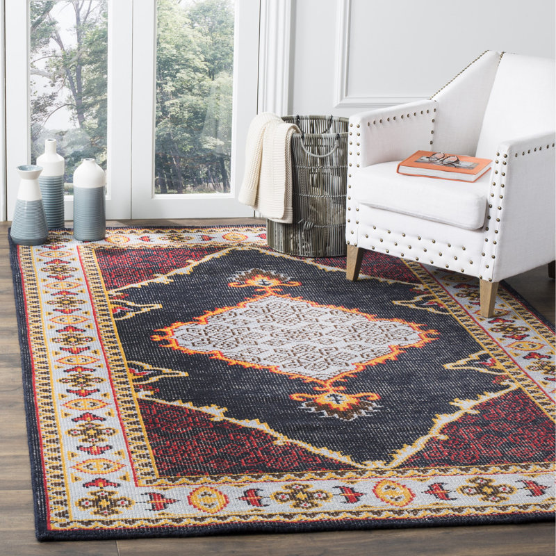 Tapis oriental bleu / rouge en laine / coton / soie Art Stone Stone, Rectangle 8 pi x 10 pi