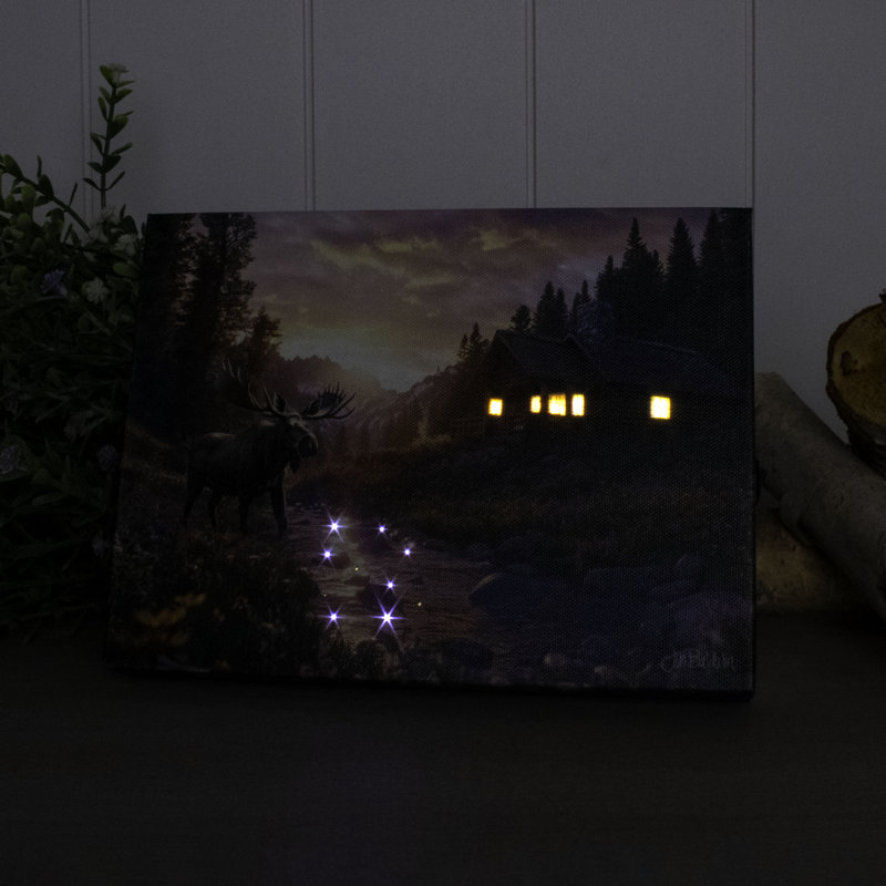 Cozy Cabin Moose Visit 8X6 Lighted Tabletop Canvas