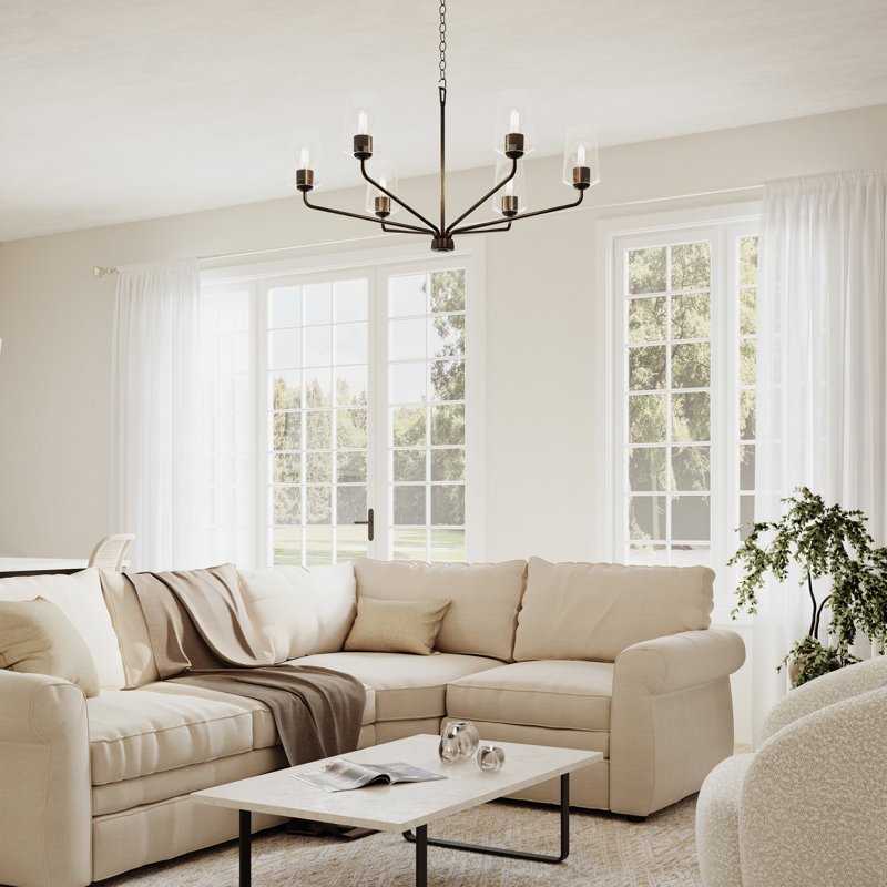 Celino Three-Light Chandelier with Clear Glass, 21" H x 40" W x 40" D, Satin Black, 6 Lights