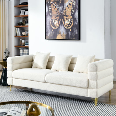 81 Inch 3 Seater Sectional In Fabric, Streamline Modern Design, With Solid Wood Frame And Metal Legs, For Living Room Deep Seating Seater, Soft Sitting Pillows, , Primary