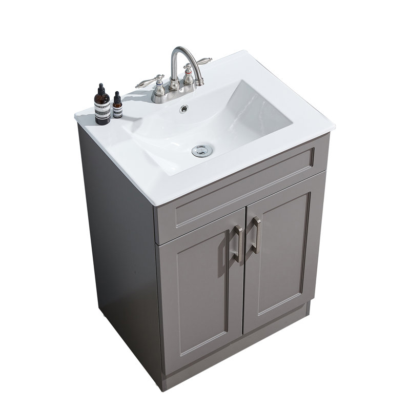Ensemble de meuble-lavabo simple 24 po 24 po, Gris / Nickel brossé